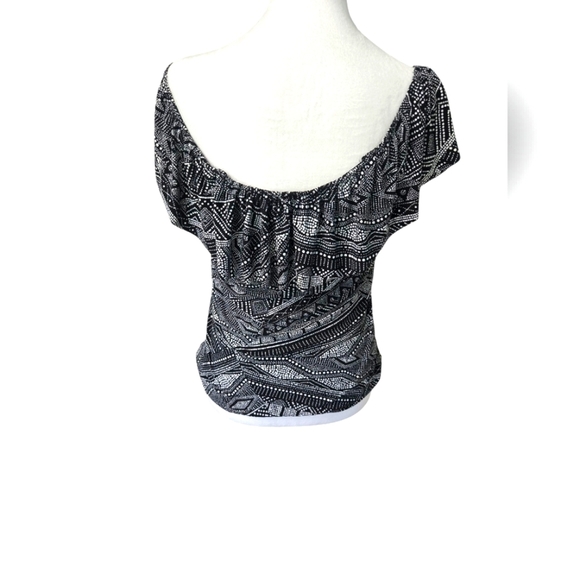 Caribbean Joe Black and White Rouched Side Built In Bra Tankini Top Size 14 - Picture 2 of 8